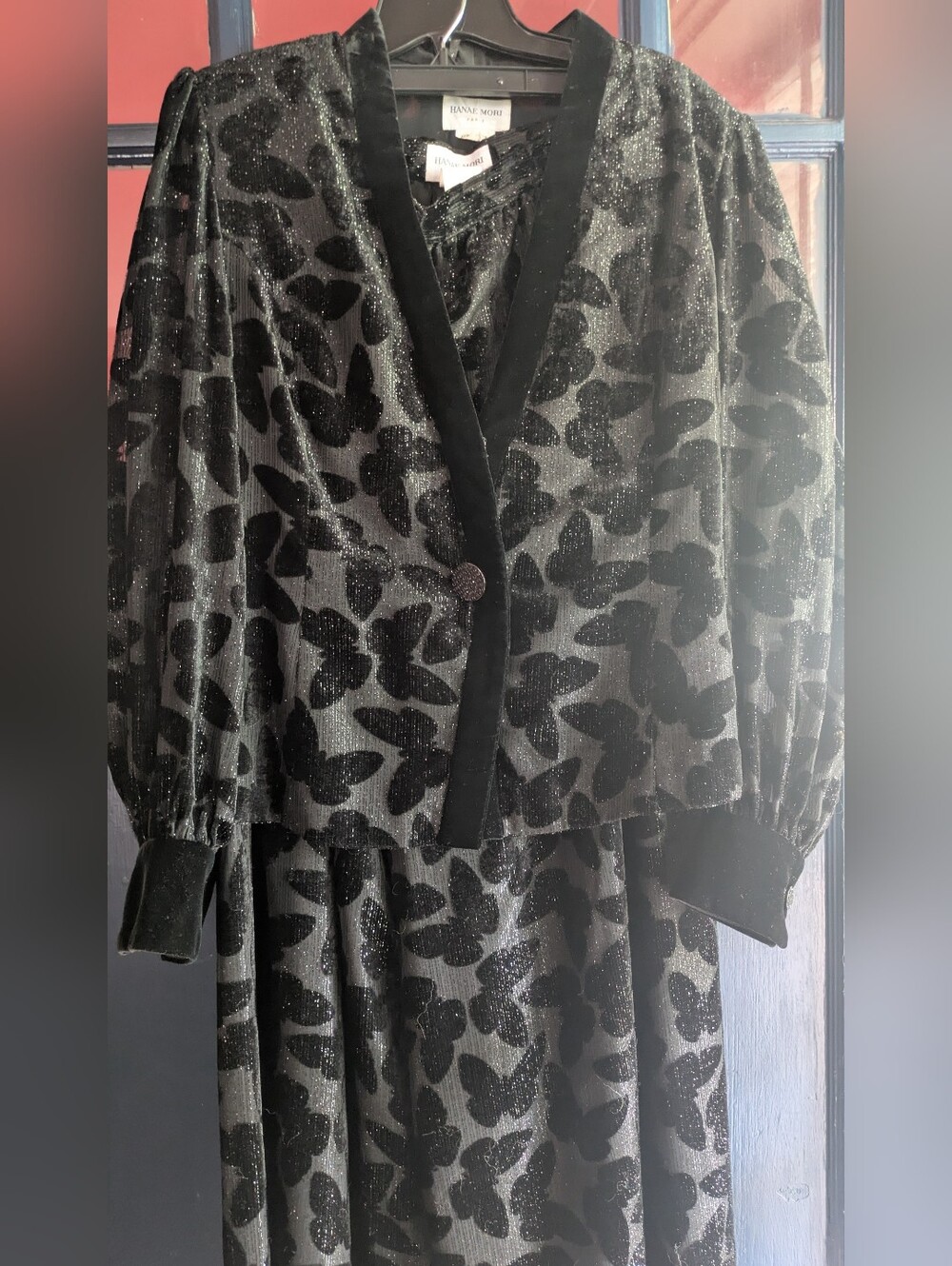 Hanae Mori 1980s vintage wide leg signature  butterfly pattern pants suit